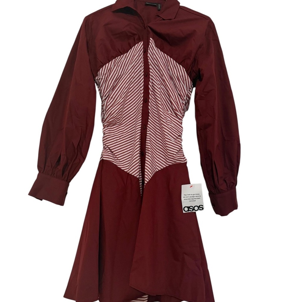 ASOS Maroon and White Long Sleeve Dress